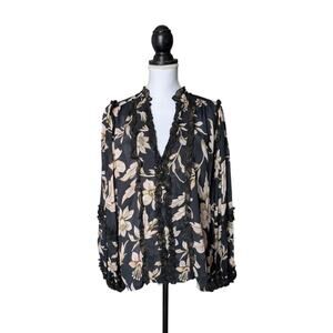 Miss June Paris Debbie Black Pink Floral Print Blouse New One Size V Neck Sheer